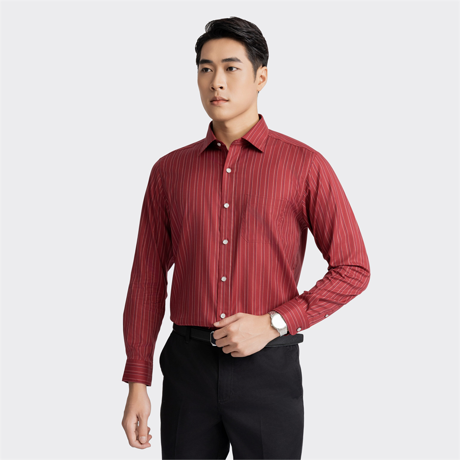 Áo sơ mi dài tay Aristino Business dáng Regular Fit 1LS0650Z màu Đỏ kẻ sọc dọc