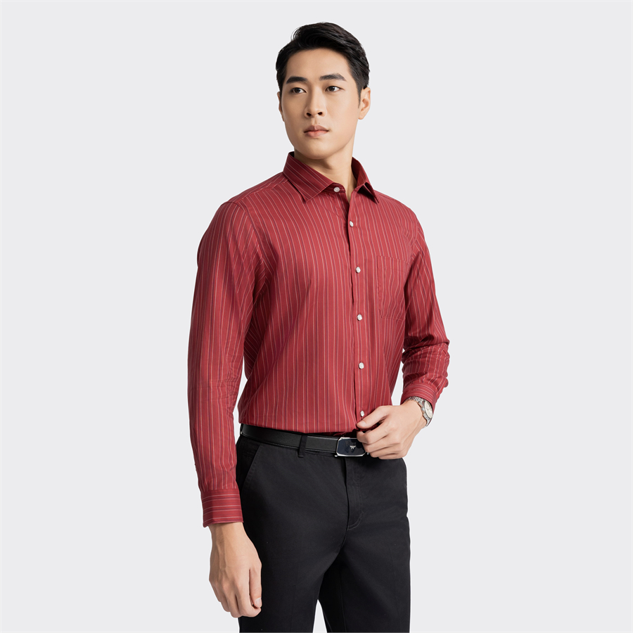 Áo sơ mi dài tay Aristino Business dáng Regular Fit 1LS0650Z màu Đỏ kẻ sọc dọc