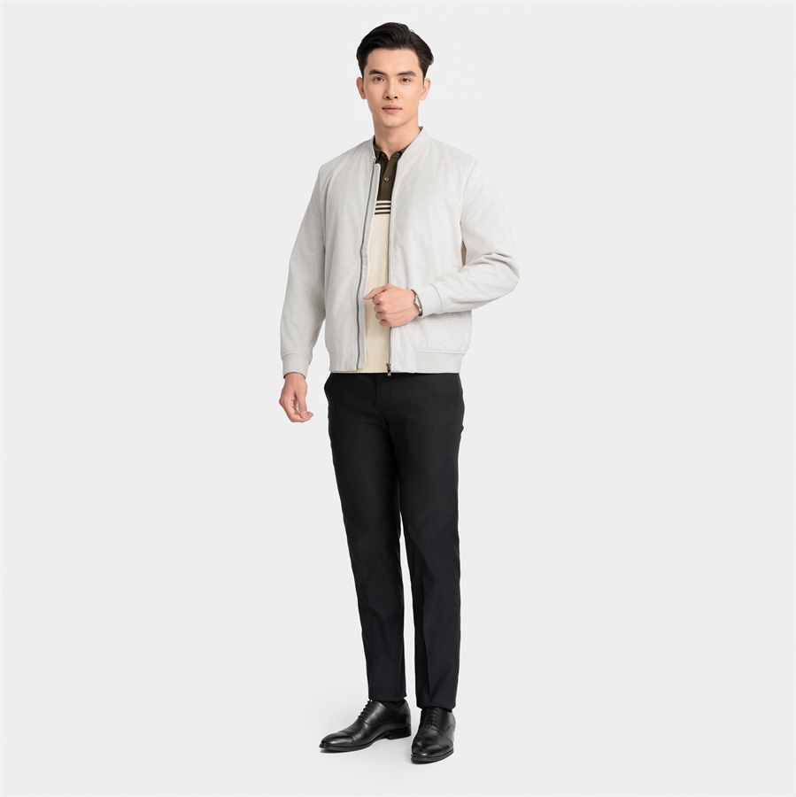 Áo khoác 2 lớp cổ áo bomber Aristino mặt vải dệt jacquard họa tiết AJK025BZ