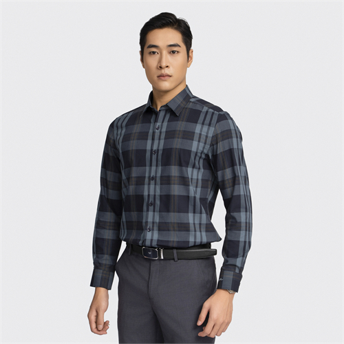 Áo sơ mi dài tay Aristino dáng Slim Fit ALS0480Z màu Xanh tím than kẻ