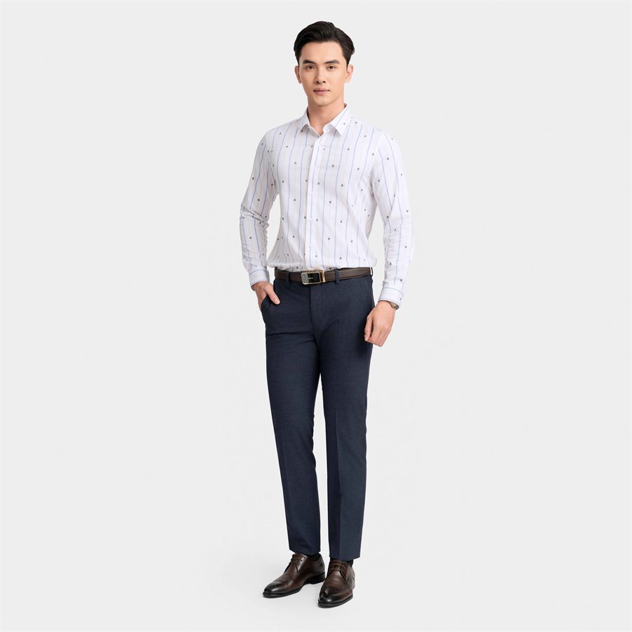 Áo sơ mi dài tay Aristino dáng Slim fit ALS2000Z màu Trắng in sọc xanh vàng