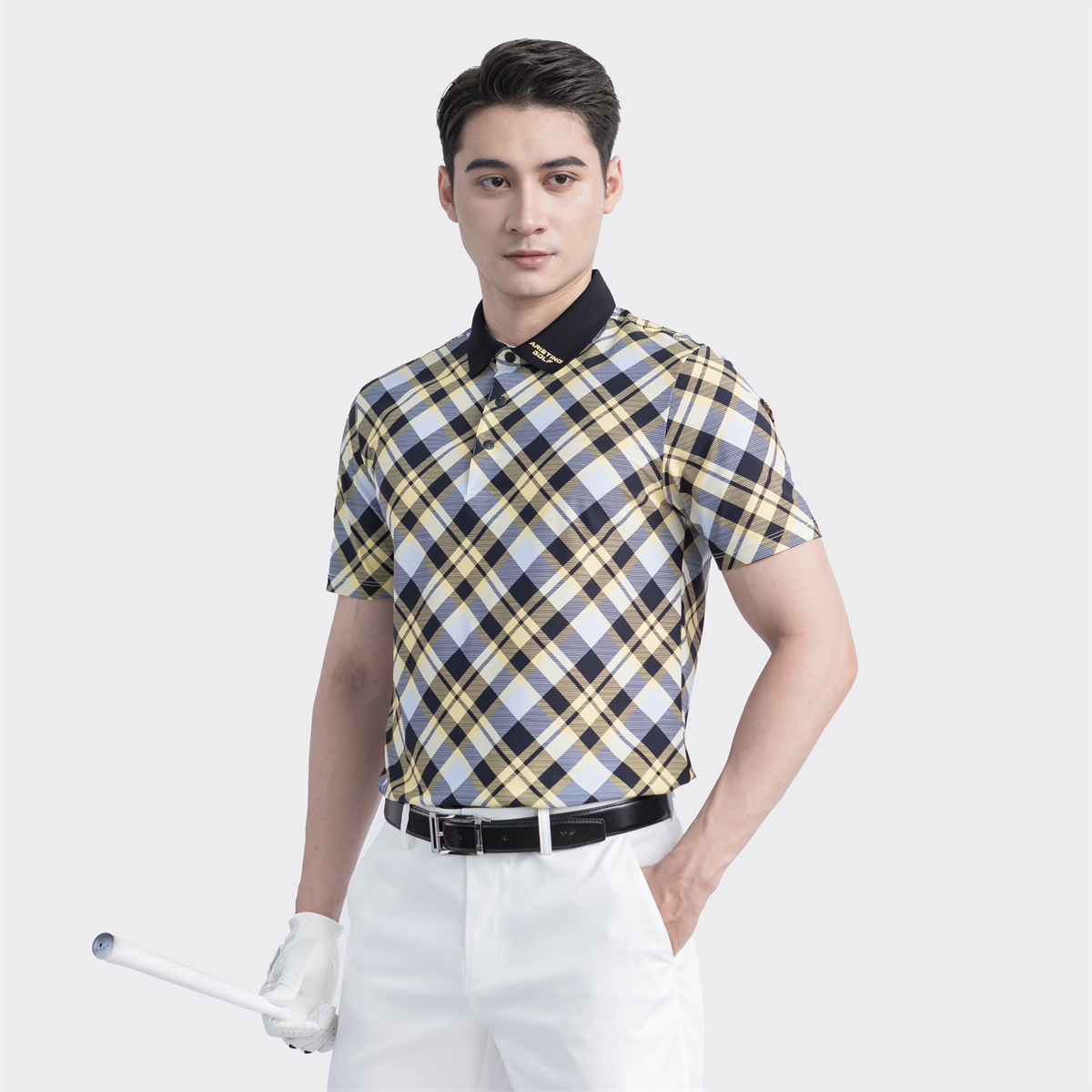 Áo polo golf nam Aristino APSG20S3 màu Vàng kẻ